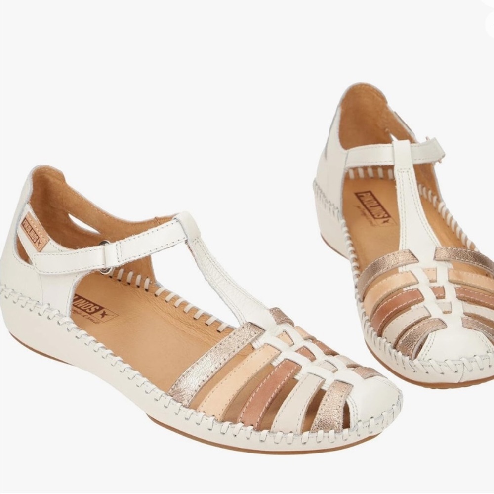 PIKOLINOS Women's White and Tan Sandals